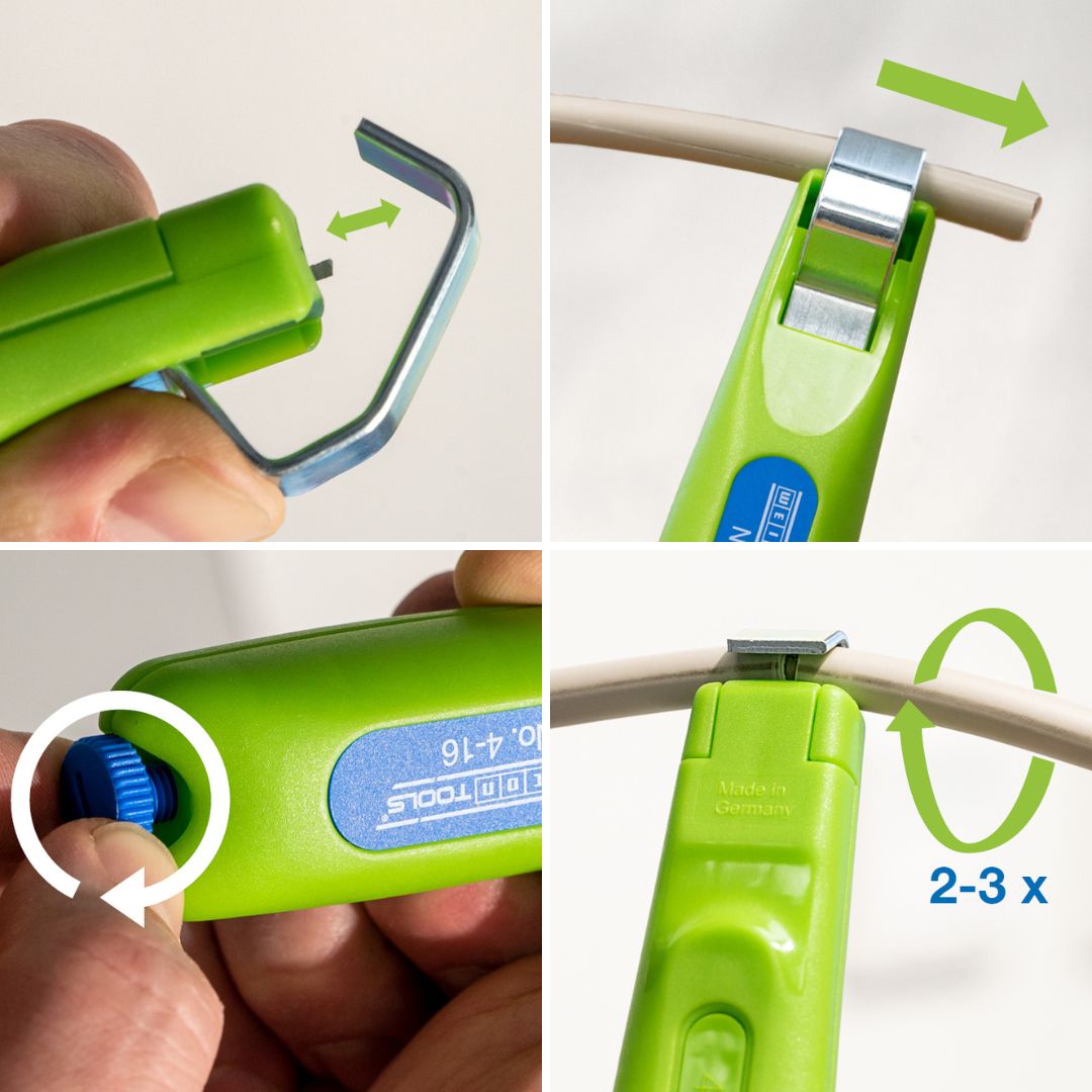 WEICON Couteau à dégainer No. 4-16 Green Line | avec manche à 2 composants, capacité 4 - 16 mm Ø